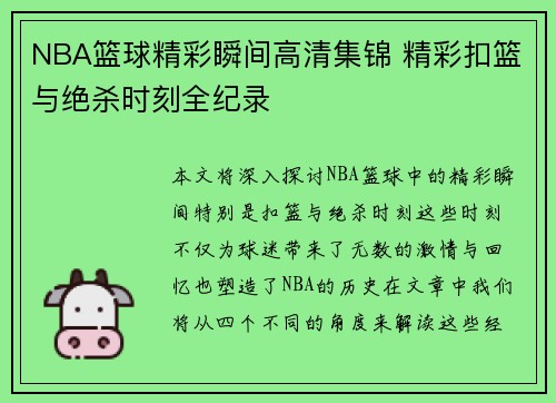 NBA篮球精彩瞬间高清集锦 精彩扣篮与绝杀时刻全纪录