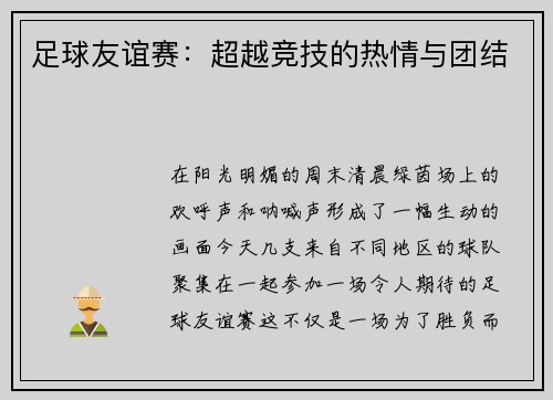 足球友谊赛：超越竞技的热情与团结
